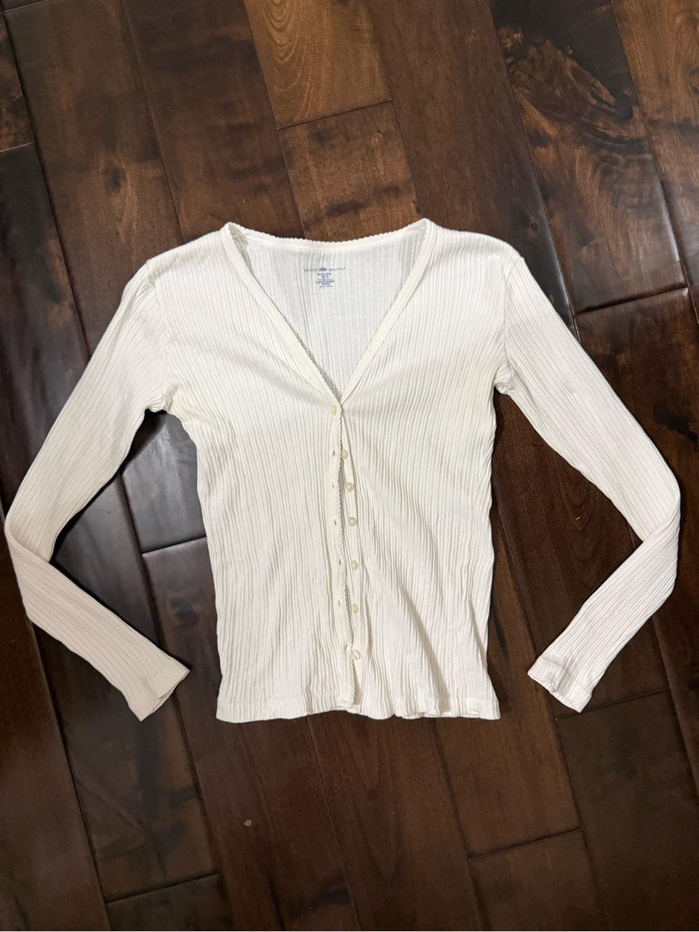Brandy Melville Off-White Ribbed Button-Down Long Sleeve Top